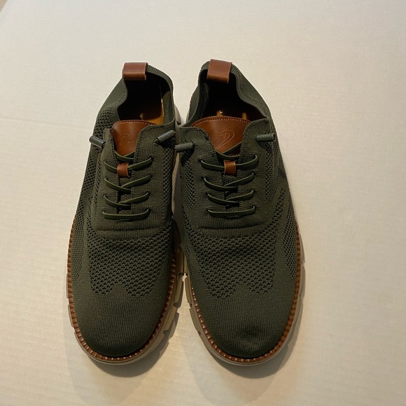 Mens Leisure Slip On Green Lace Up Lightweight Casual Dress Shoe 9.5 New - Picture 2 of 6